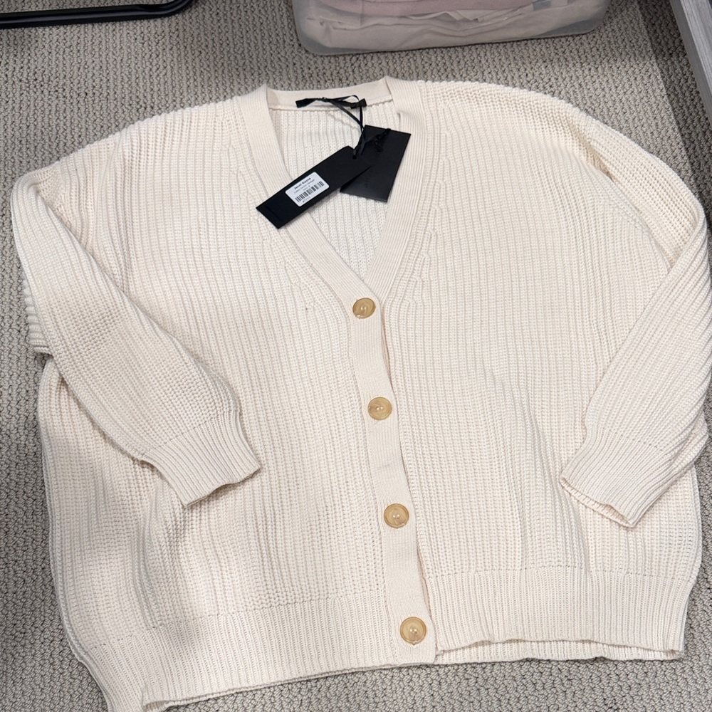 Jenni Kayne Cream Button-Up Cardigan cotton cocoon ivory size small nwt